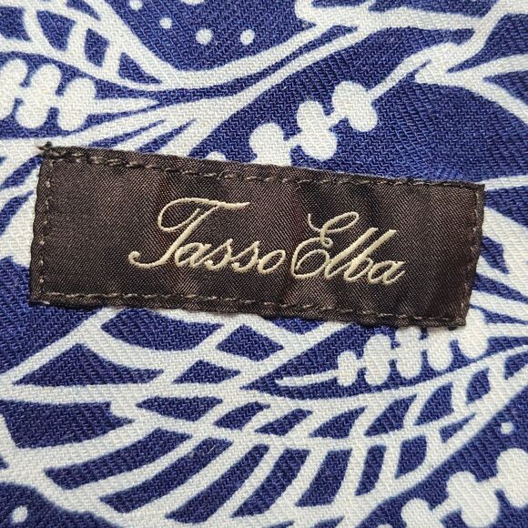 Tasso Elba Men's Silk-Blend Short Sleeve Button-Up Shirt Blue White Orange Sz L - Picture 5 of 11